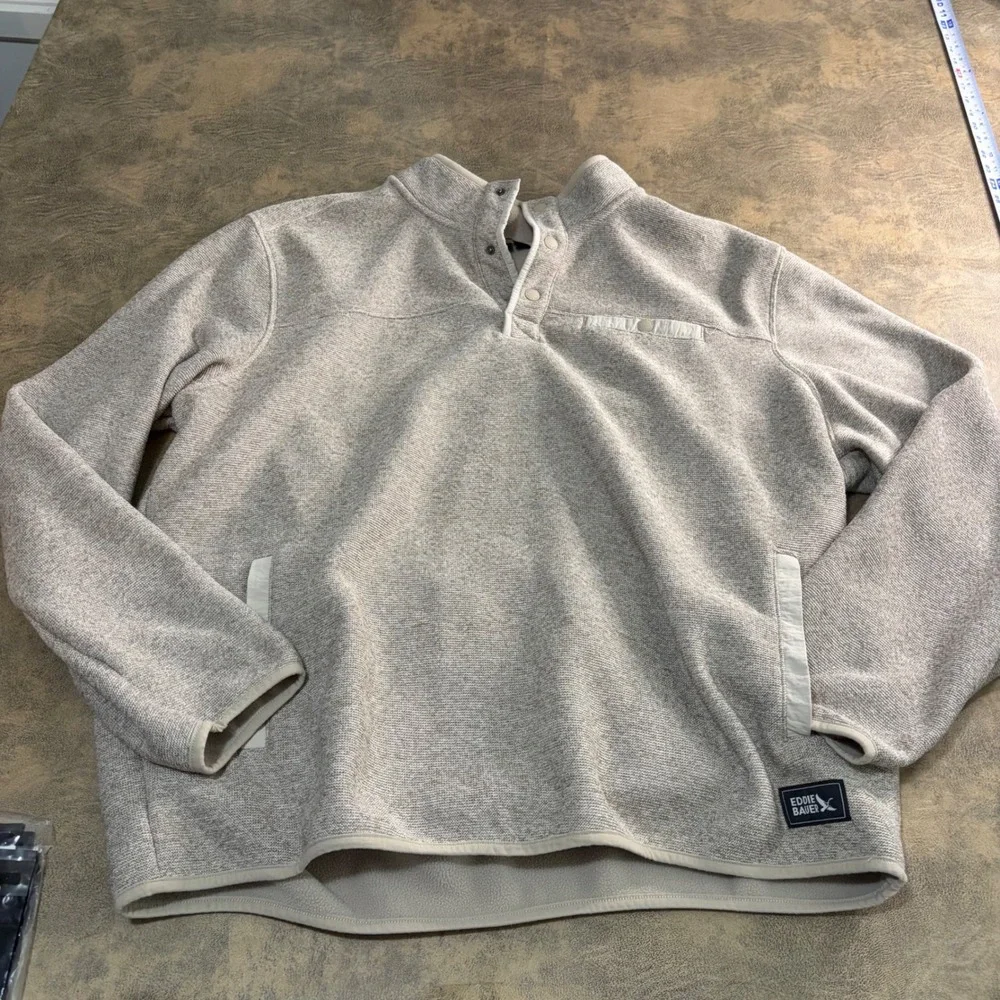 Eddie Bauer Fleece Pullover Mens XXL Oatmeal Marled Quarter Snap EB006411
